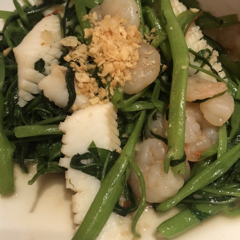 空芯菜とシーフードのピリ辛炒め(ジャスミンパレス　千葉そごう店)