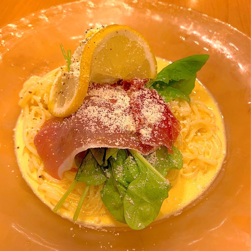 冷製 十勝産生モッツァレラのカルボナーラ(ポポラマーマ 南砂町SCスナモ店)