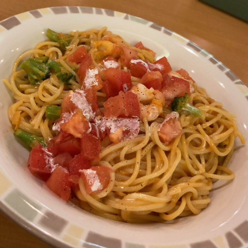 エビとブロッコリーのオーロラソース大盛り(サイゼリヤ 聖蹟桜ヶ丘ザスクエア店)