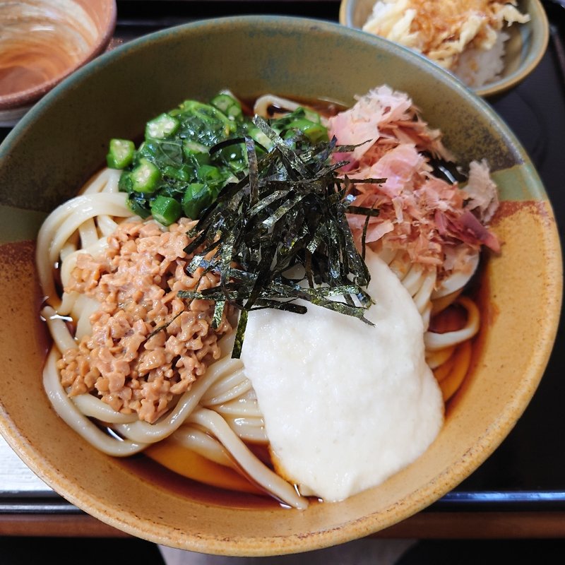 冷やしネバネバうどん大盛(手打うどん 袋屋)