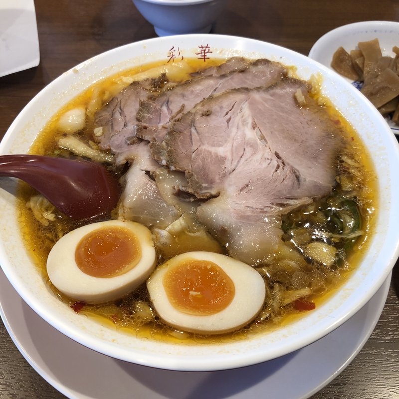 サイカラーメン小、モモチャーシュー、メンマ(彩華ラーメン 本店)