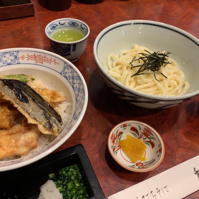 地どりと夏野菜の天丼とうどんセット(和楽庵 御徒町本店)