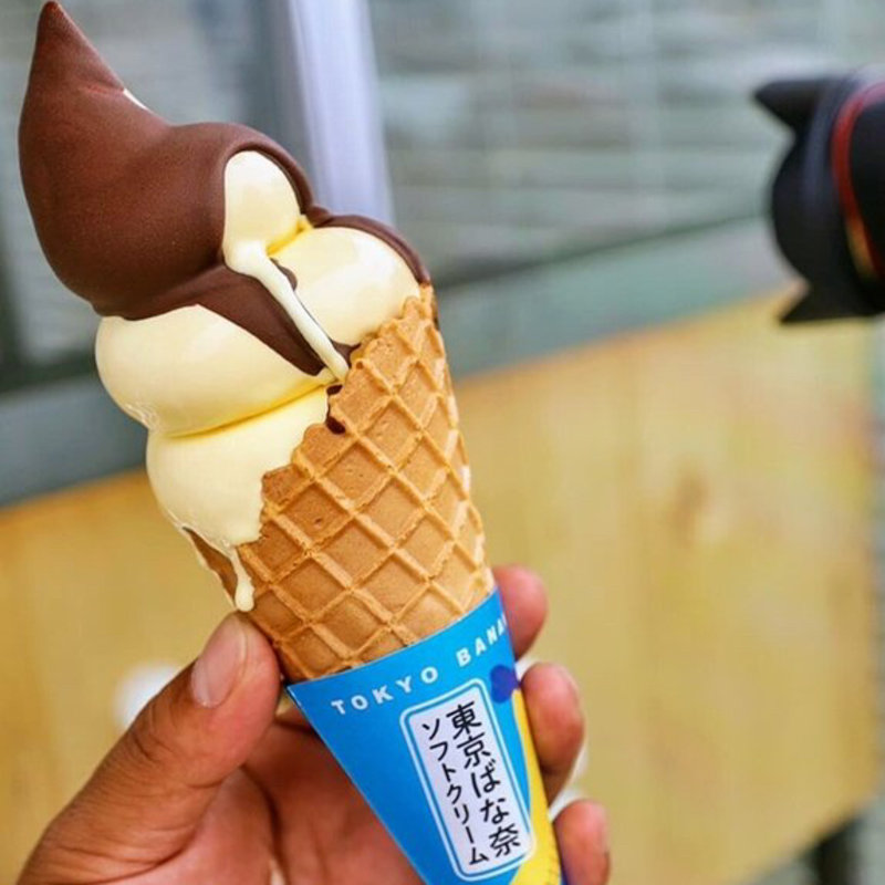 東京ばな奈ソフトクリーム チョコがけばな奈味(東京ばな奈　EXPASA海老名)