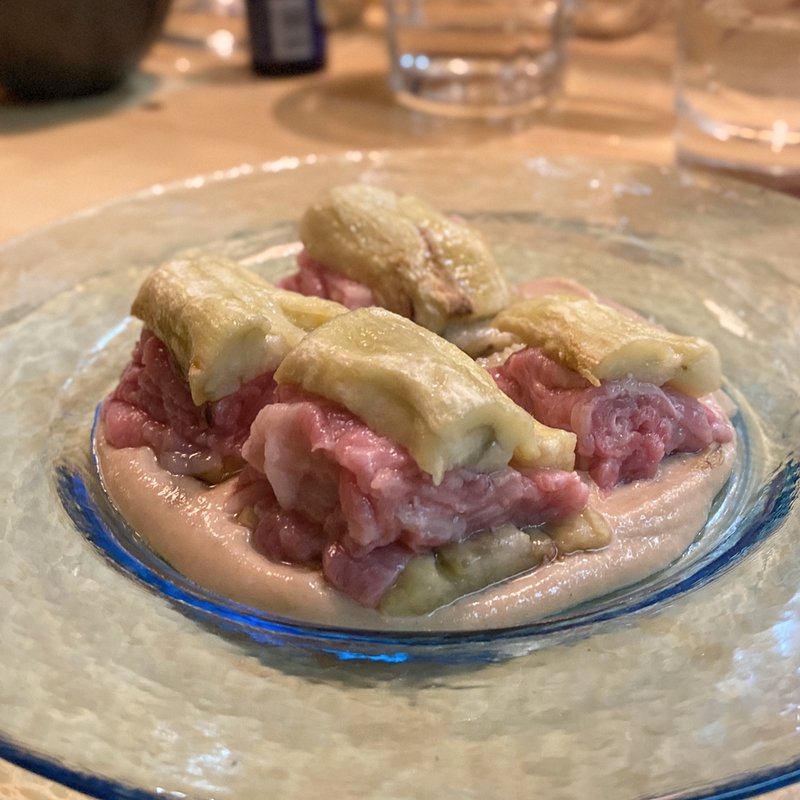 ナスと牛肉のゴマクリーム添え(おき野 )