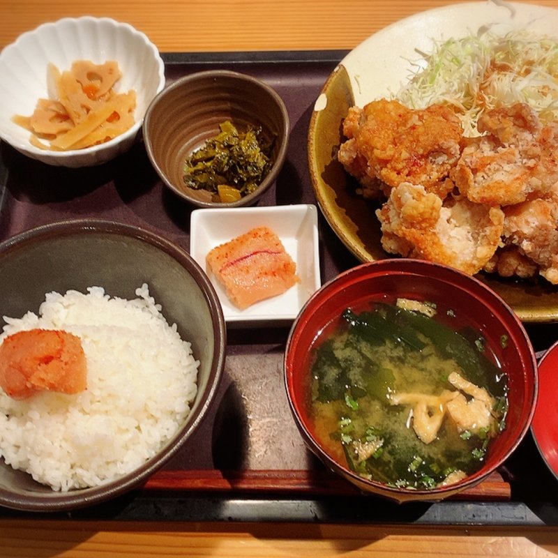 鶏の唐揚げ明太風味定食(博多もつ鍋　やまや　コレド室町2)
