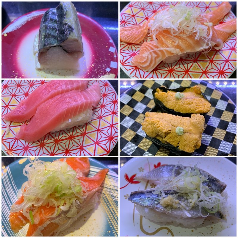 大名さば、中トロ、雲丹軍艦(回し寿司活 西武池袋店)