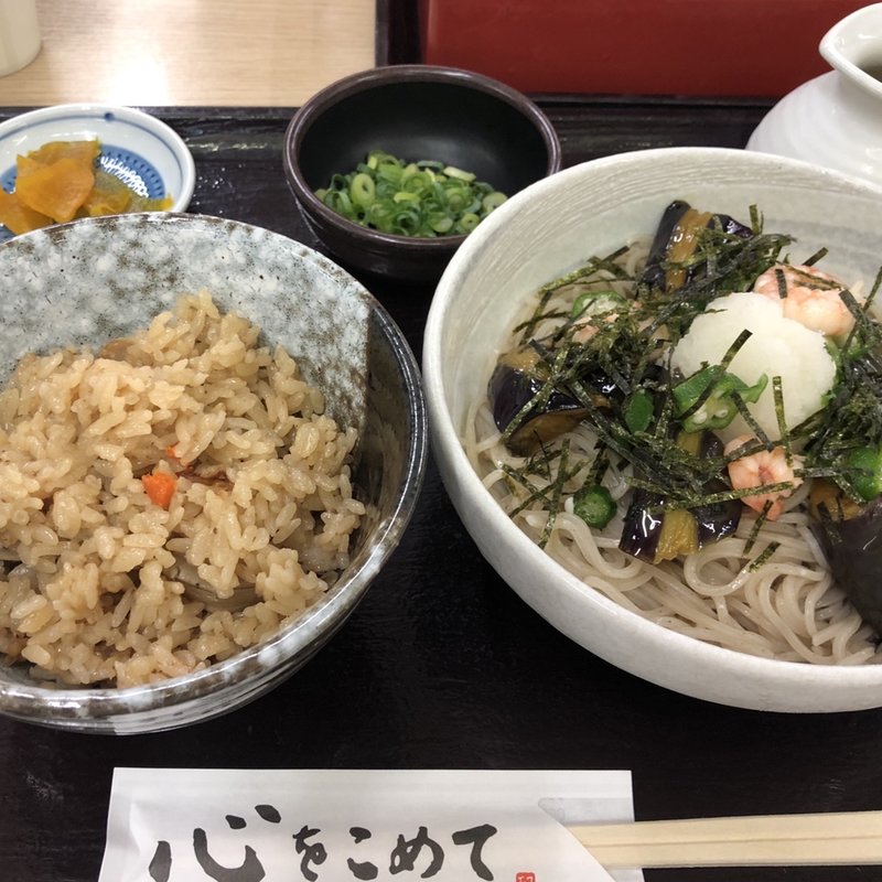 茄子の揚げ浸しセット(そば茶屋 華元 飛脚亭 イオンスタイル笹丘店)