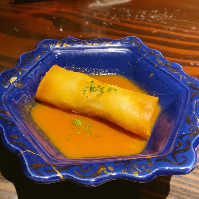 のどぐろと蛤の春巻　ブイヤベース仕立て(野口太郎)