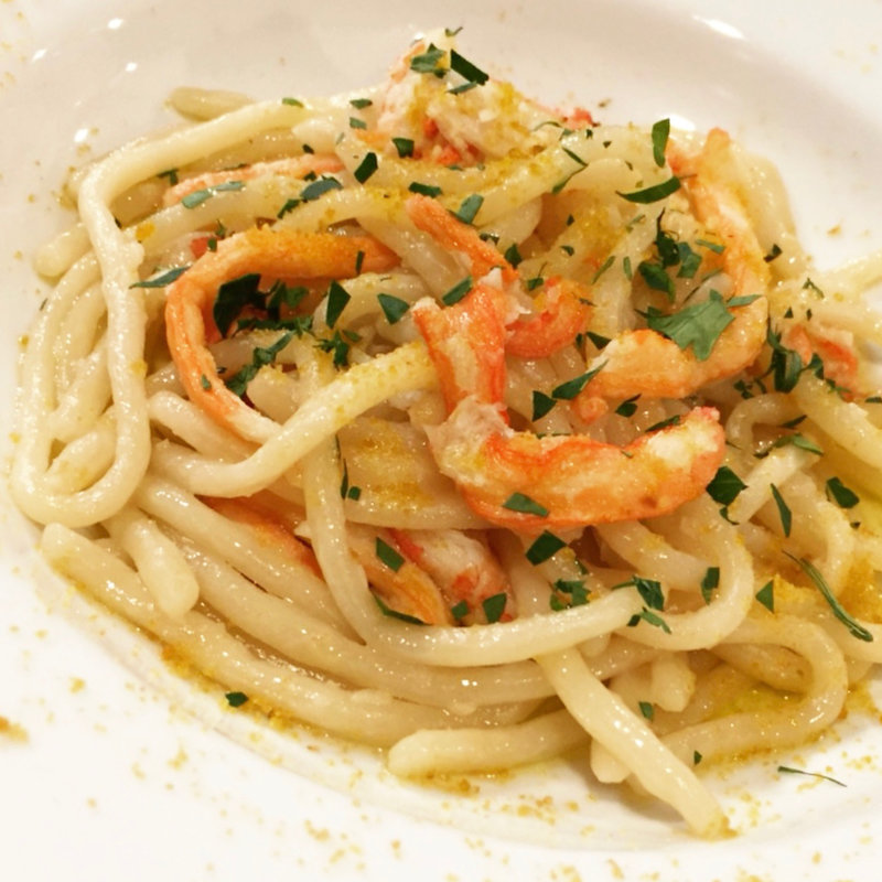 ズワイガニとカラスミのペペロンチーノ（ピチ）(　Osteria Pinocchio)