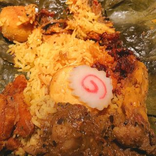 蓮の葉で包んだ猪肉のランプライスwith猪出汁のキノコの味噌汁(アノニマス （anonymous）)