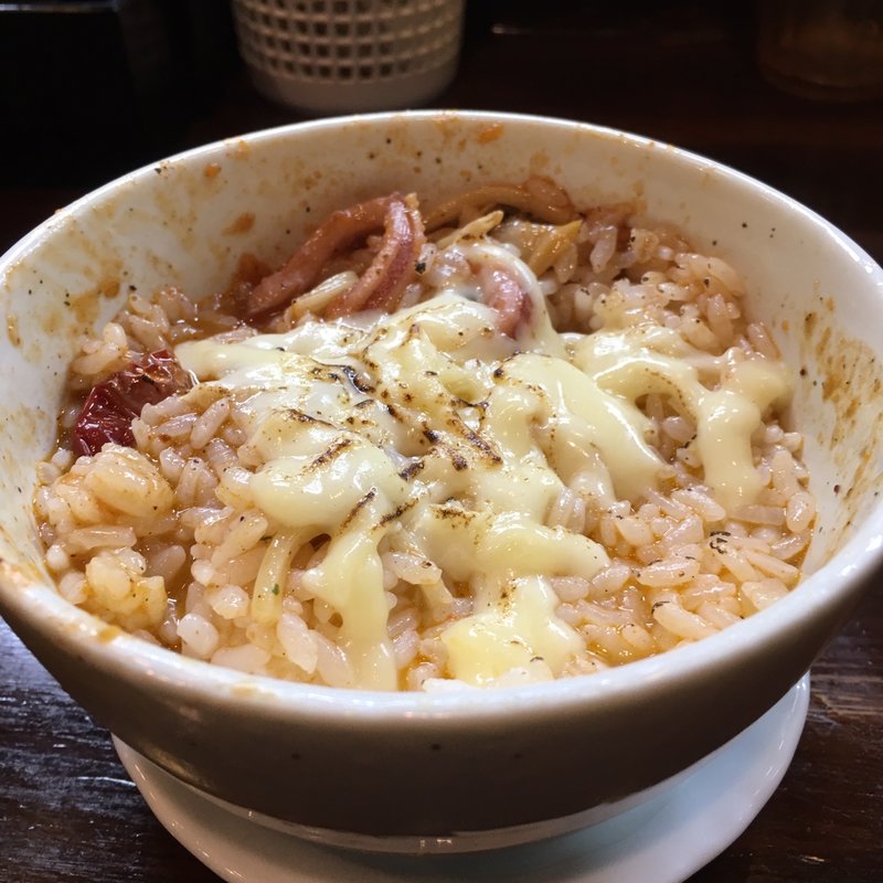 ご飯(ペスカトーレ風トマトつけ麺でリゾット風)(麺座 かたぶつ )