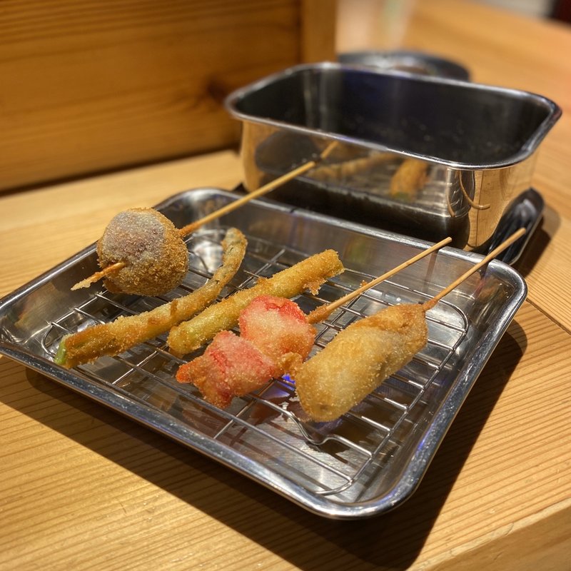 串かつ、紅ショウガ、アスパラガス、おはな串(おはな家)