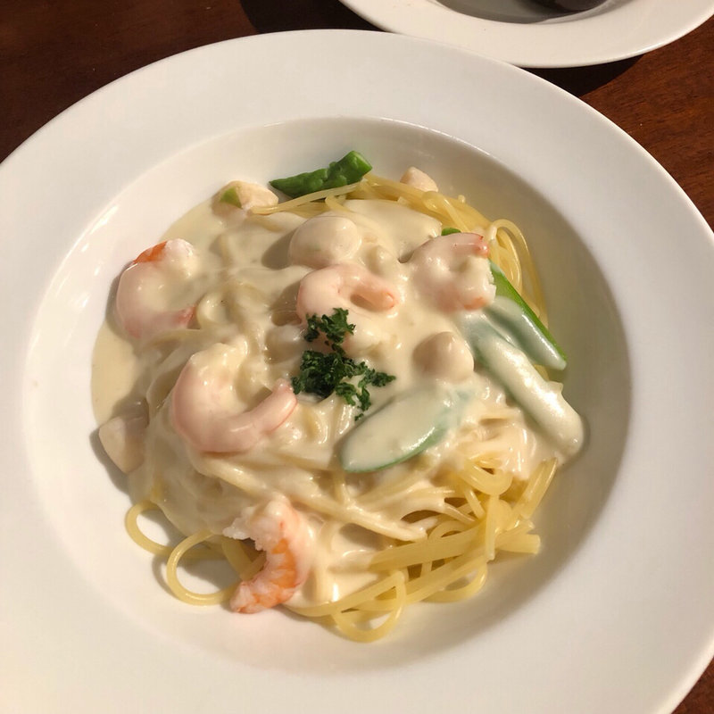 エビとアスパラのクリームパスタ(オールドスパゲティファクトリー 神戸店)