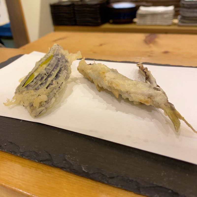 茄子、鮎(天ぷら やじま。)