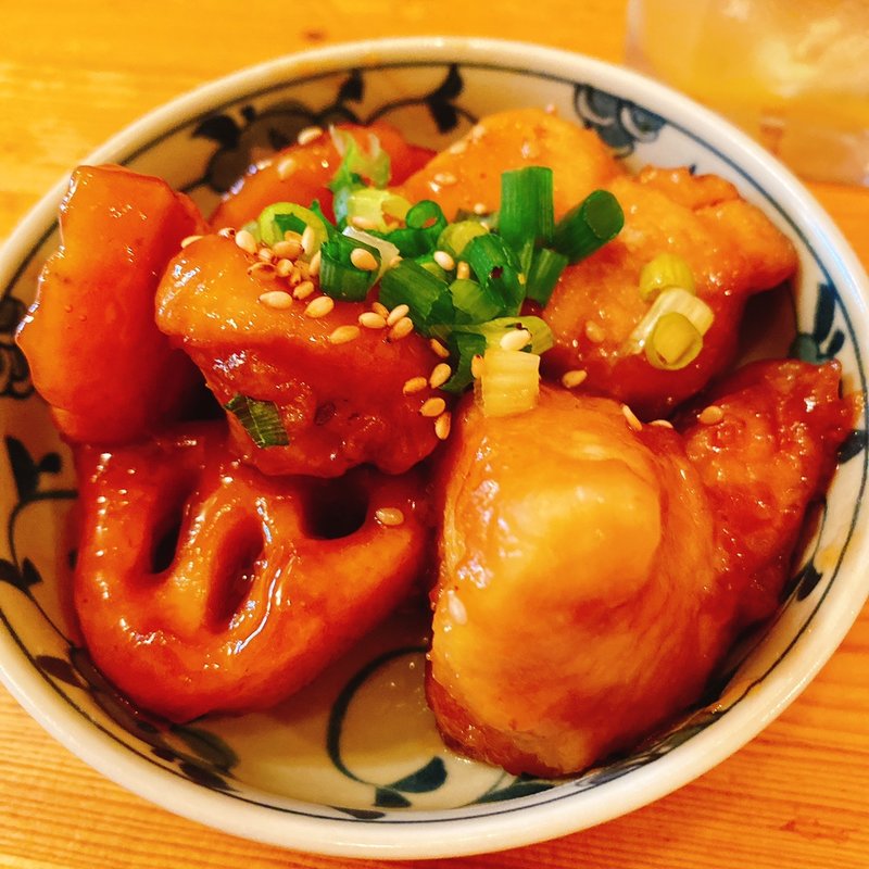 レンコンと鶏肉の甘酢あん(立ち呑みスタンド ヨッコイショ)