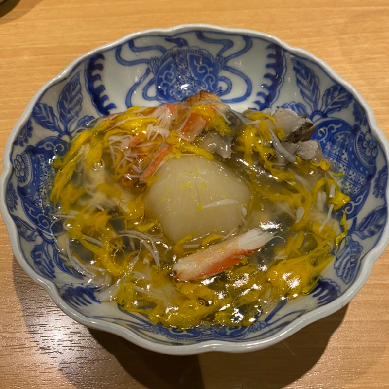 穴子、蕪、舞茸、蟹と菊花あんかけ(みこころや )