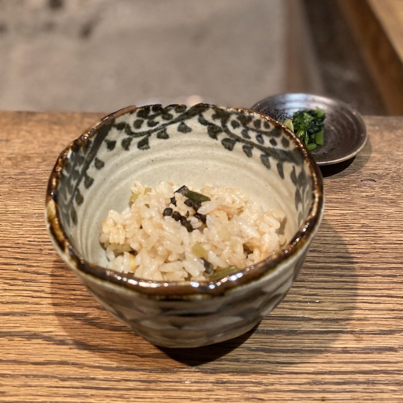 天然山菜の炊き込みご飯、大根抜き菜漬物(柳家)