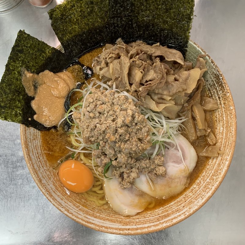 悪い奴(鮟肝) +悪い肉+のり(覆麺 智 （ふくめん とも【旧店名】覆麺）)