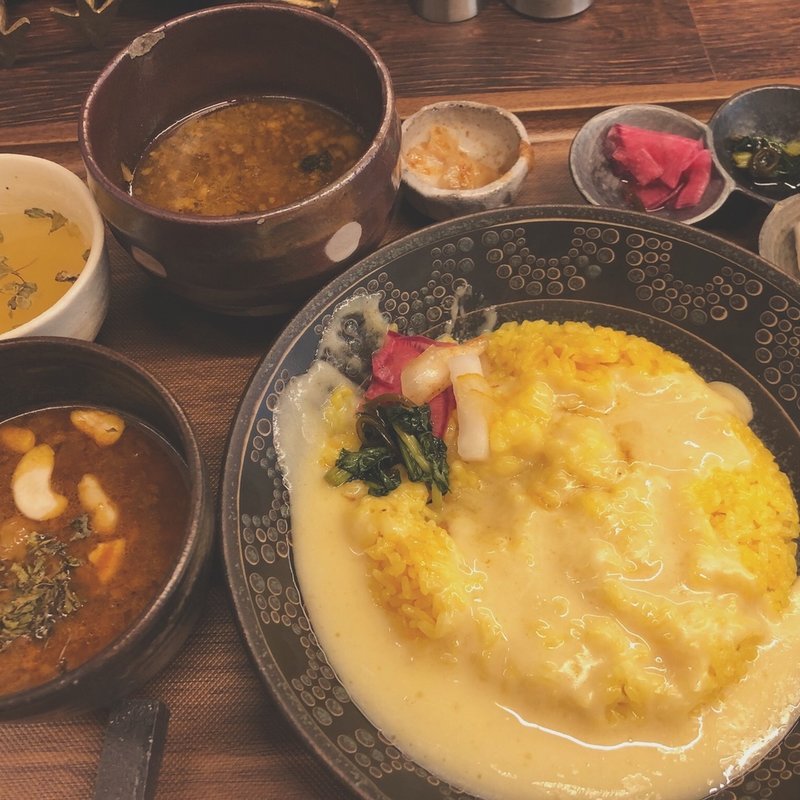 2種出汁カレー定食 今日は出汁味噌マトンキーマ(お出汁とスパイス魁エレクトロ二カレー)