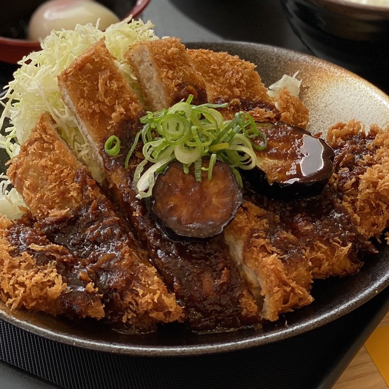 茄子味噌わらじかつ定食 豚汁大変更(松乃家 上田店 )