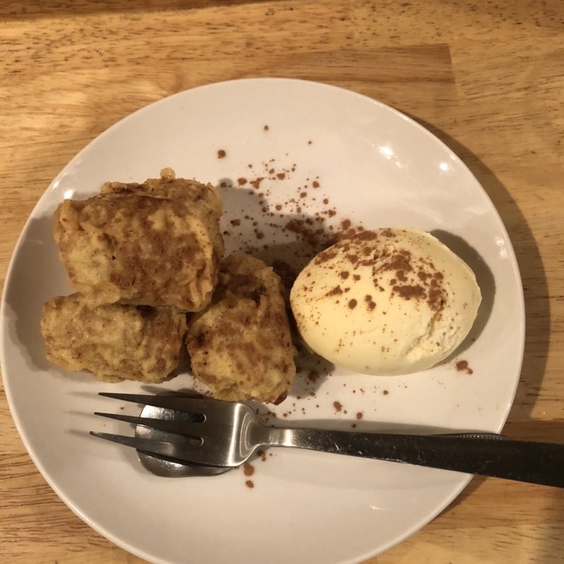 季節のフルーツの天ぷら　アイスクリーム添え(國KOKU)