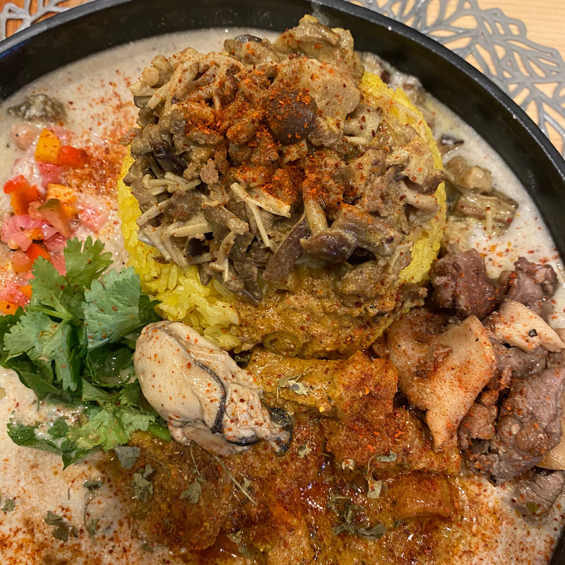 ラムの粗挽きキーマ&ゴロゴロカレーと木の子のチーズポタージュ3種(熟成魚と酒.jp 春夏冬)