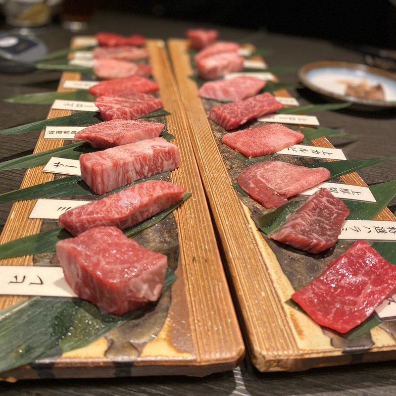 特選九種一枚盛り(特上カルビ、サーロイン、ヒレ、上ロース、ミスジ、上カルビ、上塩タン、ハラミ、赤身)(焼肉 味樹園)