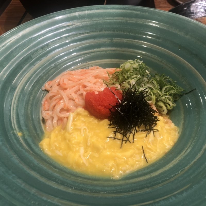 明太釜玉のおうどん(あげたち 匠の細麺 つるとんたん（大国町）)