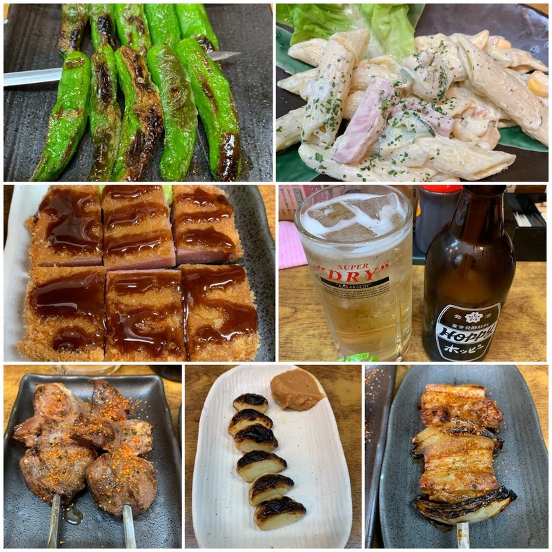 豚バラ、タン、シシトウ、ニンニク、ホッピー白(三福)