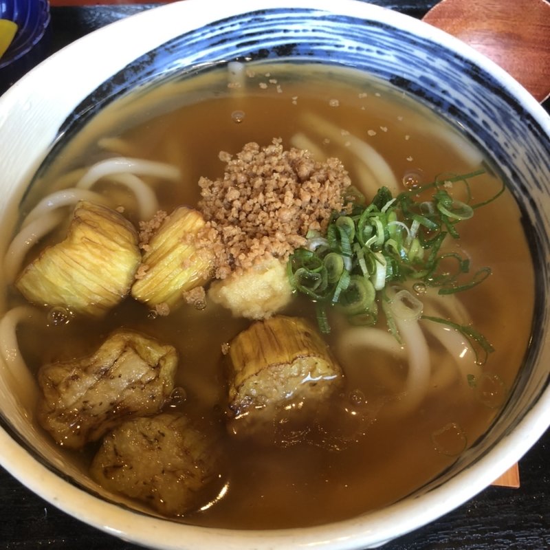 揚げ茄子とそぼろのあんかけうどん(うどん山川 国分店)