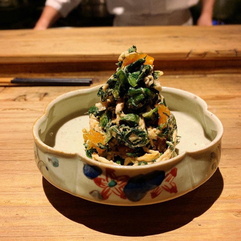 春菊とあんぽ柿、ささみの胡麻和え(創和堂-sowado-)