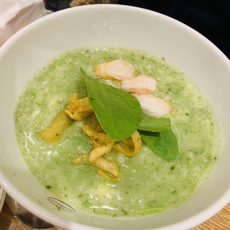 海老とチーズのほうれん草粥(おかゆと麺の店 粥餐庁 東武池袋店)