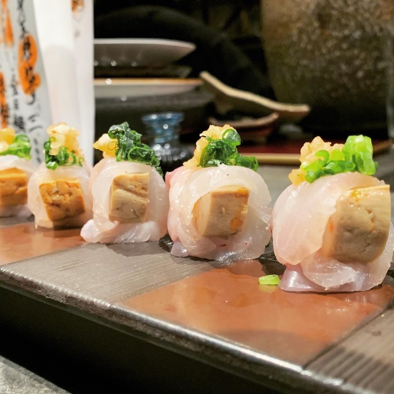 クエのあん肝巻きポン酢(オ山ノ活惚レ)