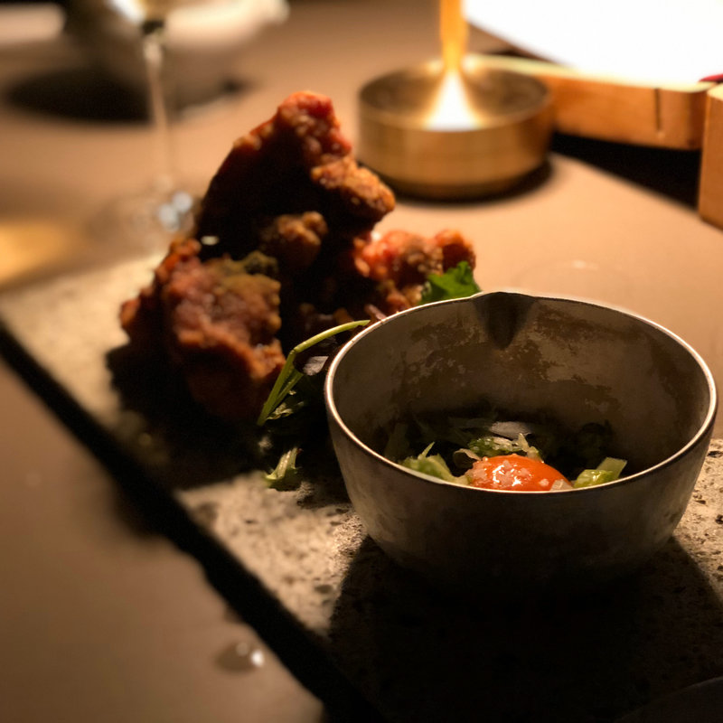 山椒香る京風唐揚げ　九条ネギと卵黄のソース(K36 The Bar & Rooftop)