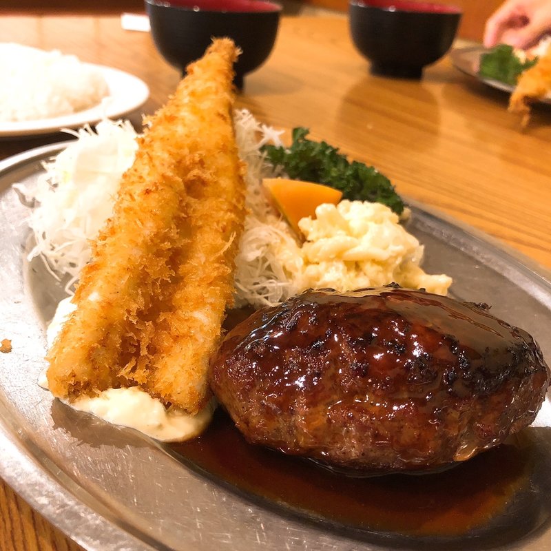 穴子フライとハンバーグ(洋食 大吉)