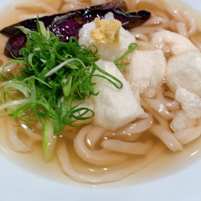 揚げ餅と茄子のうどん(おだしうどん 嘉禾屋 ルミネ北千住店)