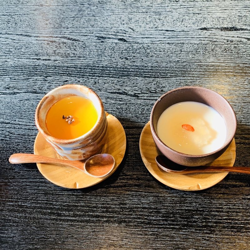 蕎麦茶プリン、蕎麦茶杏仁豆腐(蕎麦処ふくね)