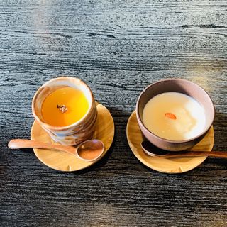 蕎麦茶プリン、蕎麦茶杏仁豆腐(蕎麦処ふくね)