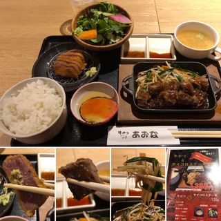 牛かつ&サイコロステーキ定食(牛かつ あおな 新宿店)