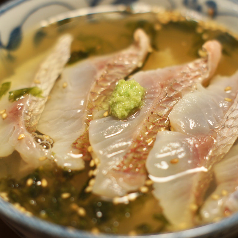 鯛刺身、昆布締め、鯛茶漬け(Sui)
