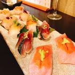 鮨（おまかせ）/縞鯵と真鯛としめ鯖と中トロ(Sushi処 まんま & HANARE)
