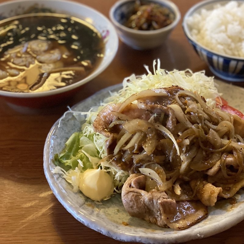 生姜焼き定食 半ワンタンスープSET(関英ドライブイン )