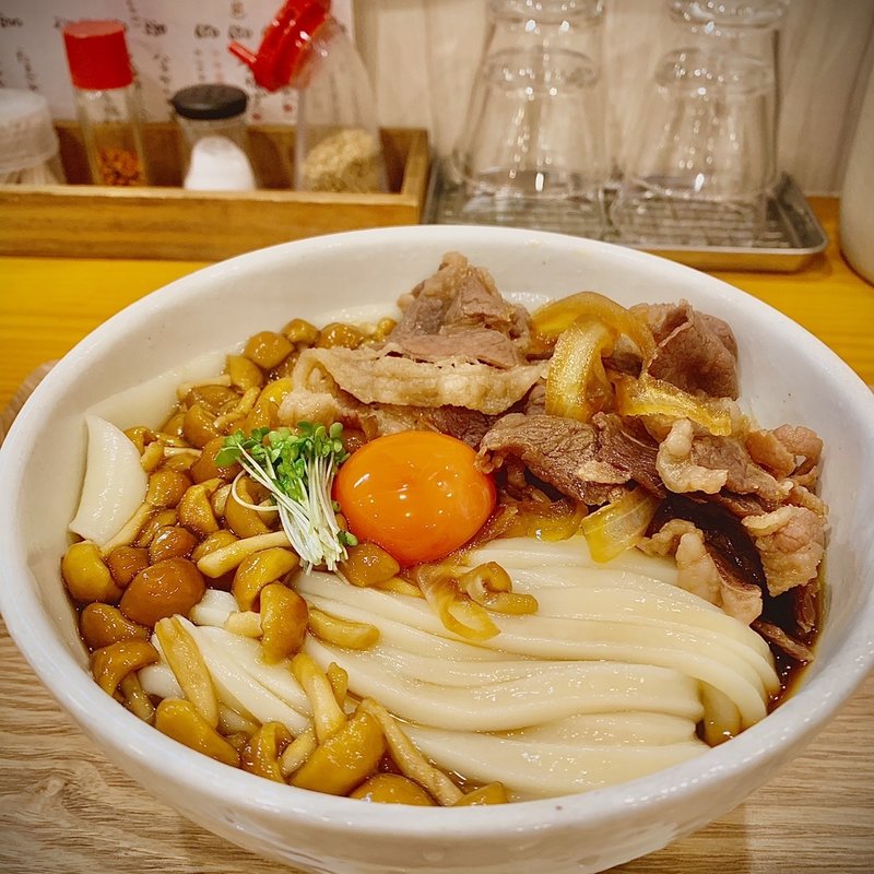 肉なめこ月見(上を向いて)