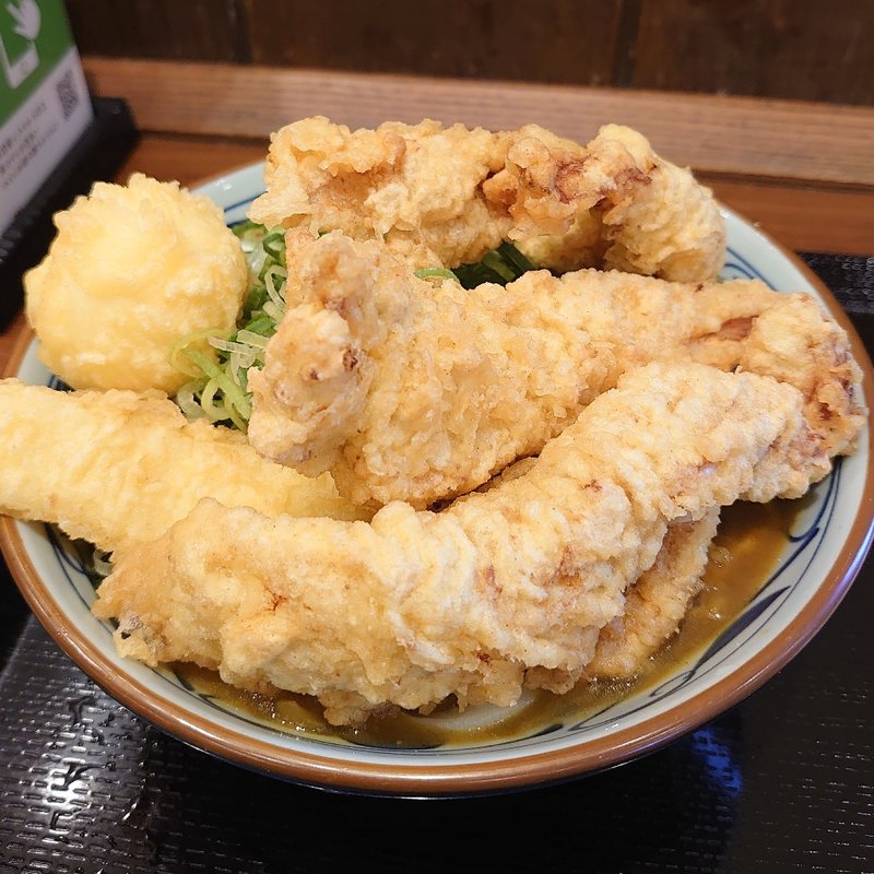 カレーうどん大＋かしわ天＋かしわ天＋かしわ天＋いか天＋半熟玉子天(丸亀製麺 つくば店 )