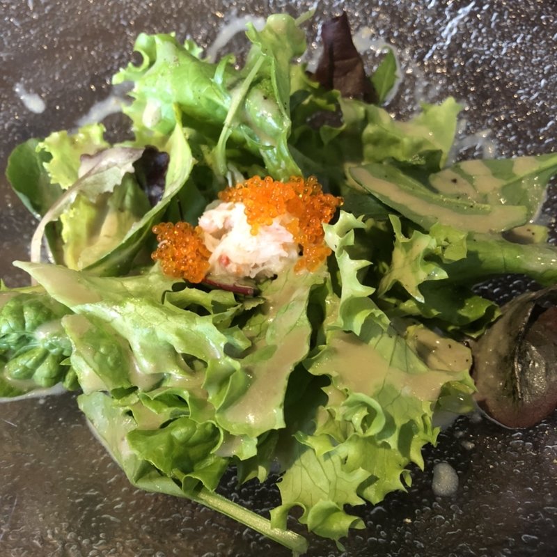 あわびのコース 蟹味噌ドレッシングのサラダ(鉄板 ニシムラ 吉祥寺)