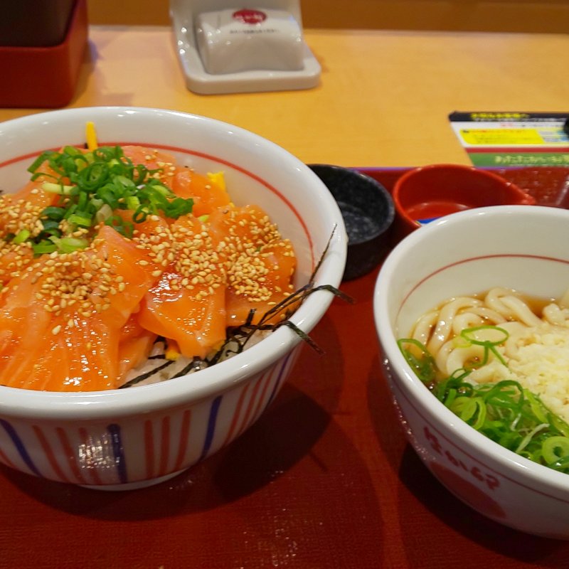 サーモン丼豪快盛り はいからうどん(冷・小)セット(なか卯 春日井二子町店)