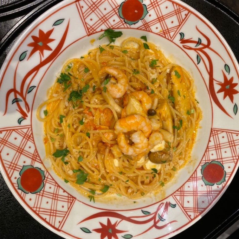 たっぷり海老とモツァレラチーズのトマトクリームソース(洋麺屋五右衛門 イオンモール京都桂川店)