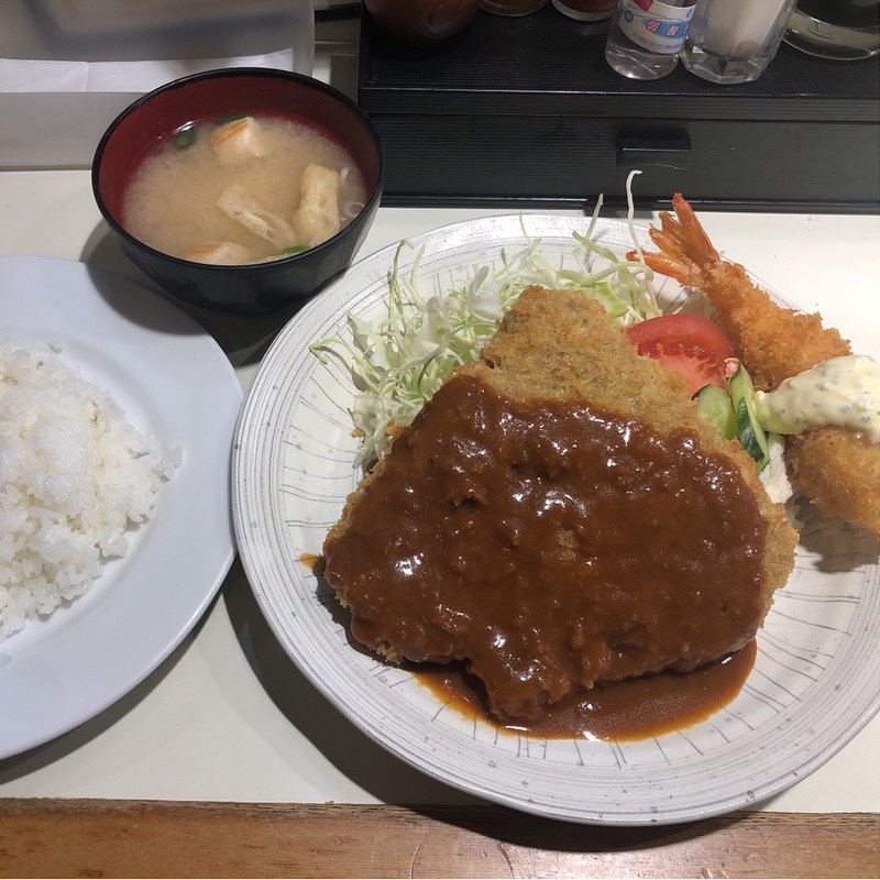 ビフカツランチ エビフライトッピング(洋食の店 紀の国屋)