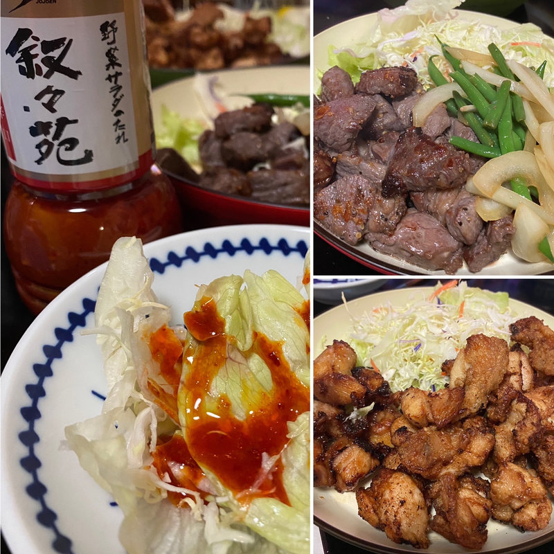 サイコロステーキ&手羽とろ唐揚げ(自宅)