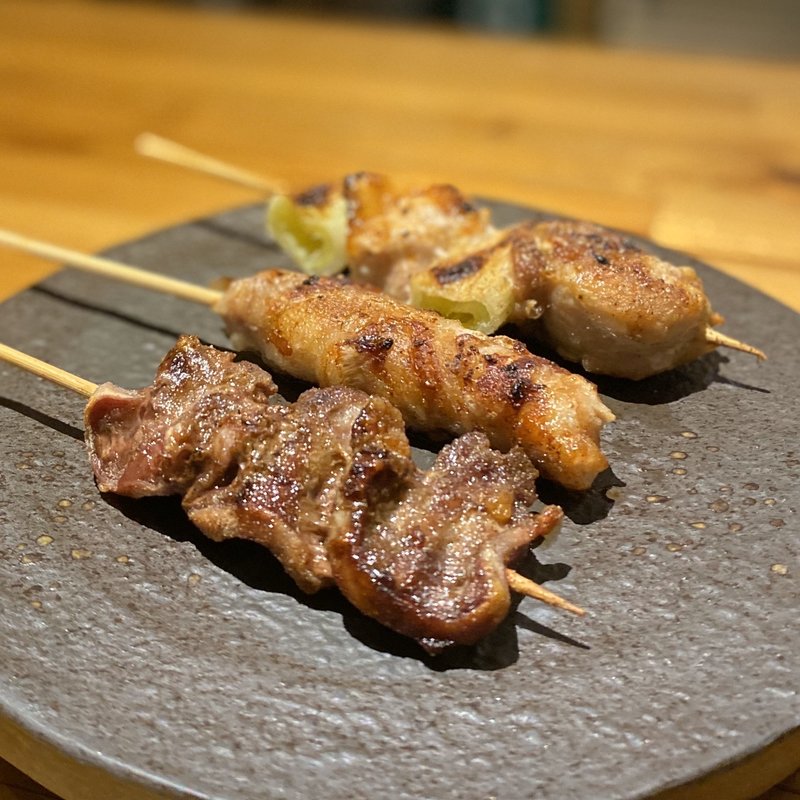 心臓串、海老豚巻き串、豚ねぎま串(誠家 )